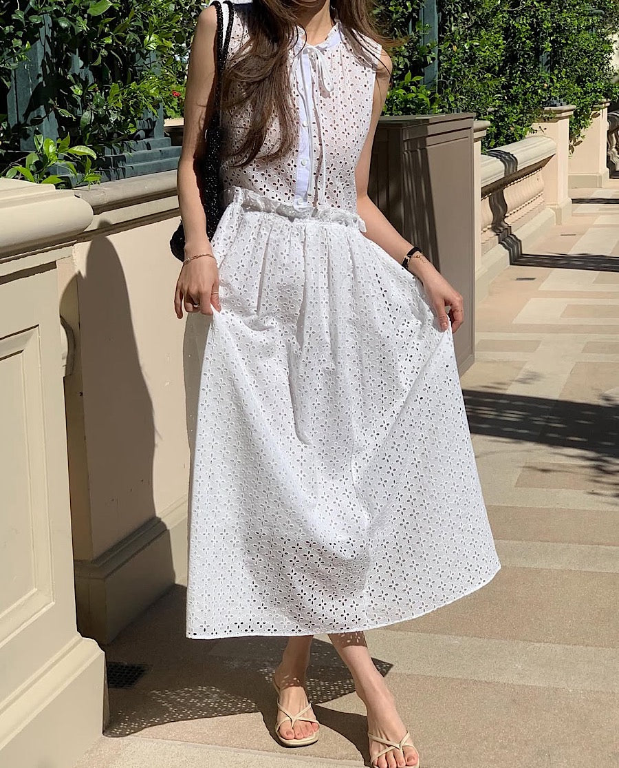 鏤空系帶無袖連身裙