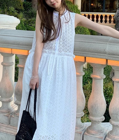 鏤空系帶無袖連身裙