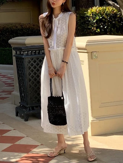 鏤空系帶無袖連身裙