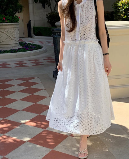 鏤空系帶無袖連身裙