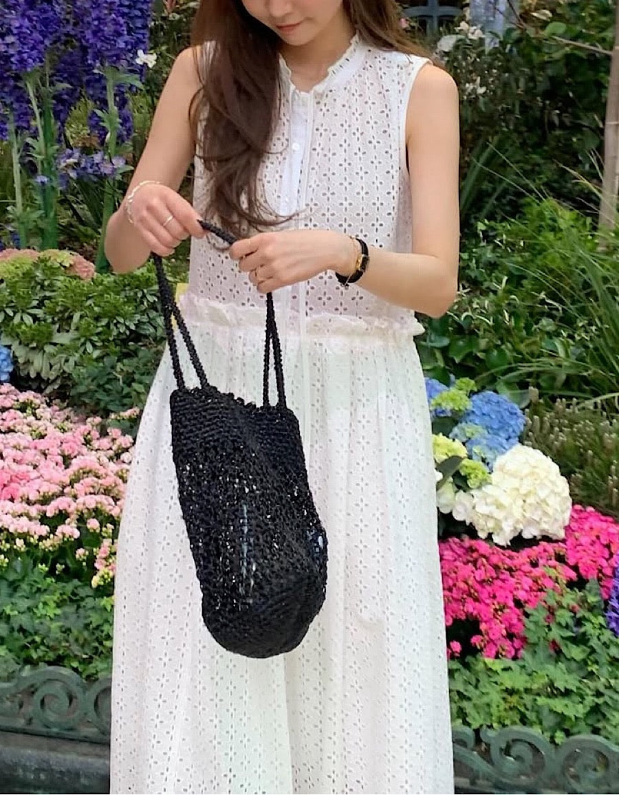 鏤空系帶無袖連身裙