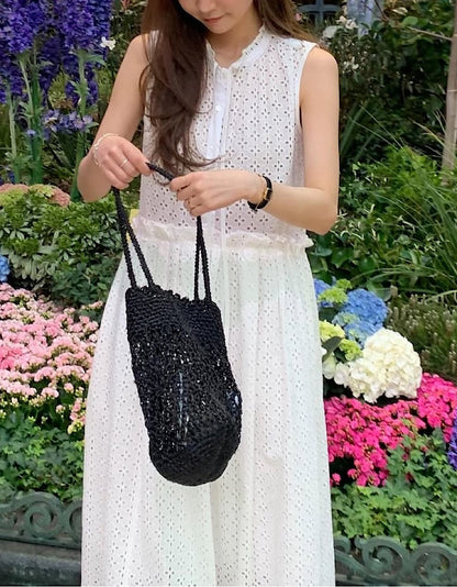 鏤空系帶無袖連身裙