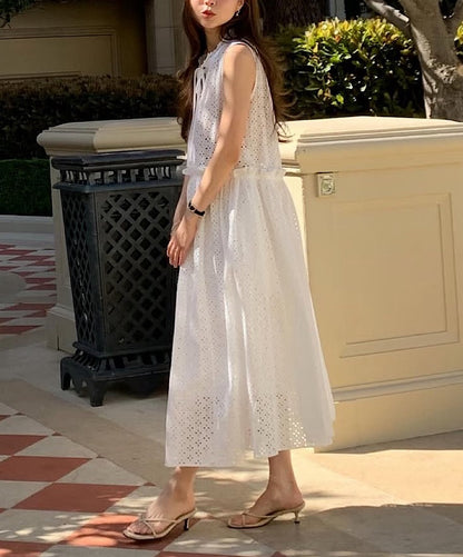 鏤空系帶無袖連身裙