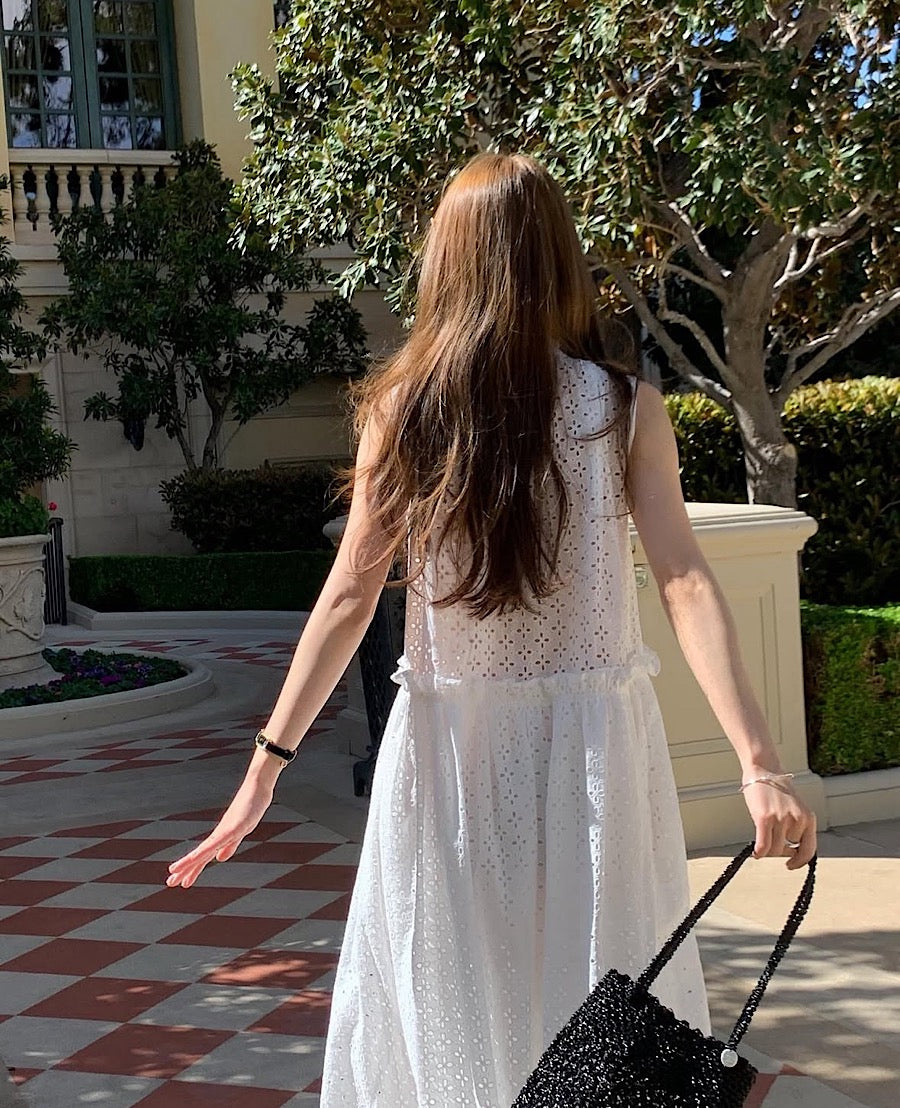 鏤空系帶無袖連身裙