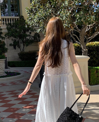 鏤空系帶無袖連身裙