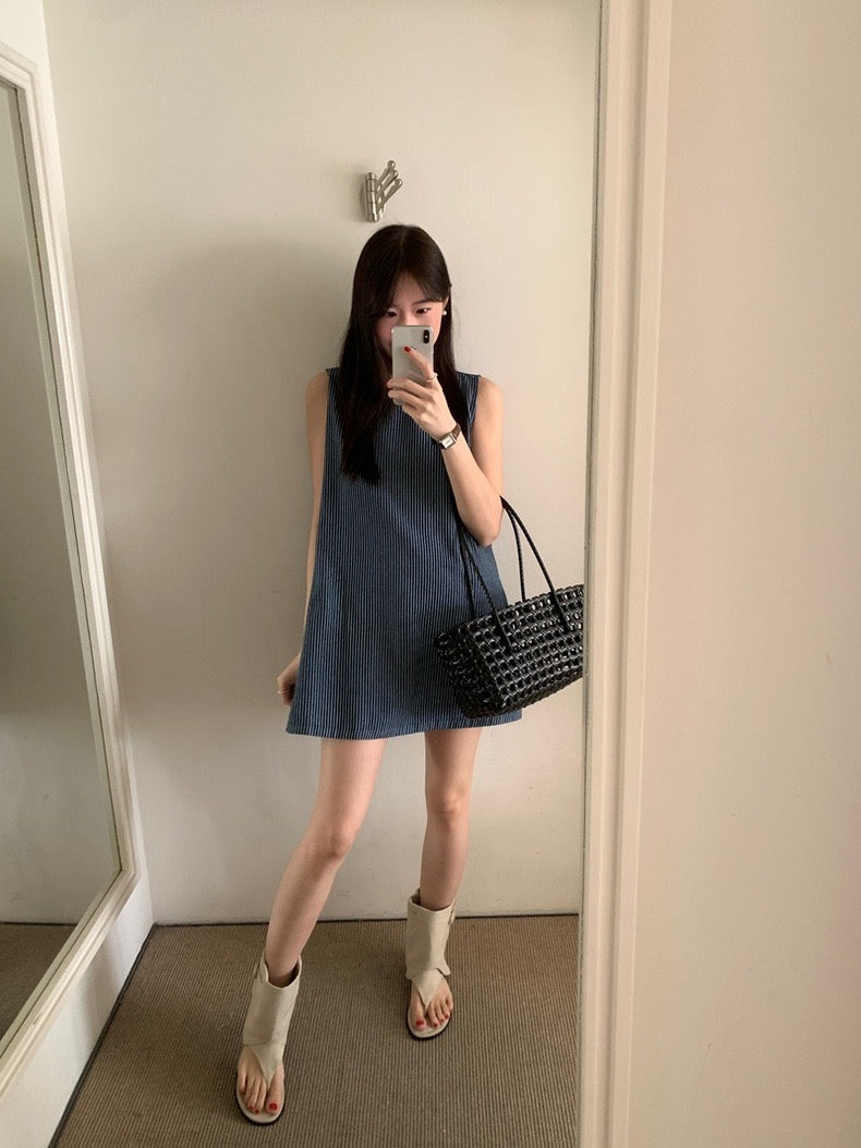 Striped Vest Denim Dress