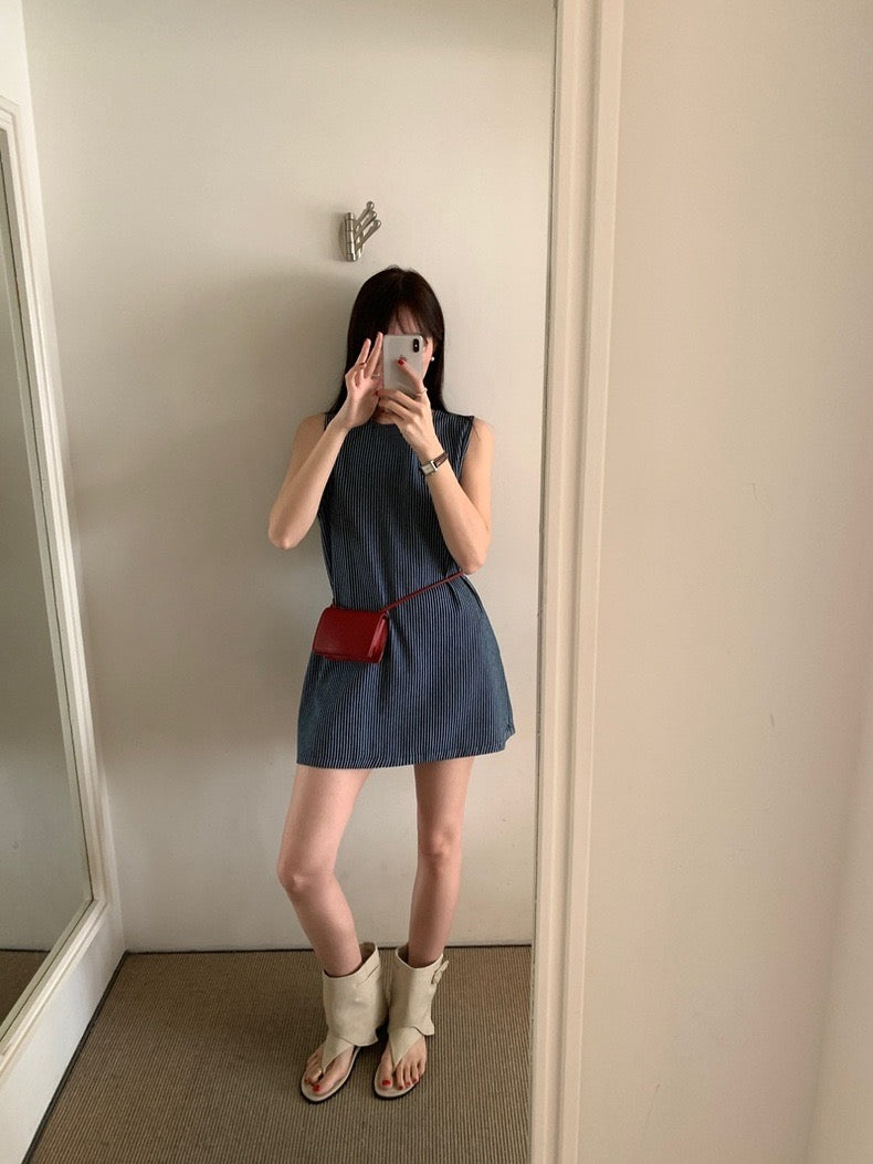 Striped Vest Denim Dress