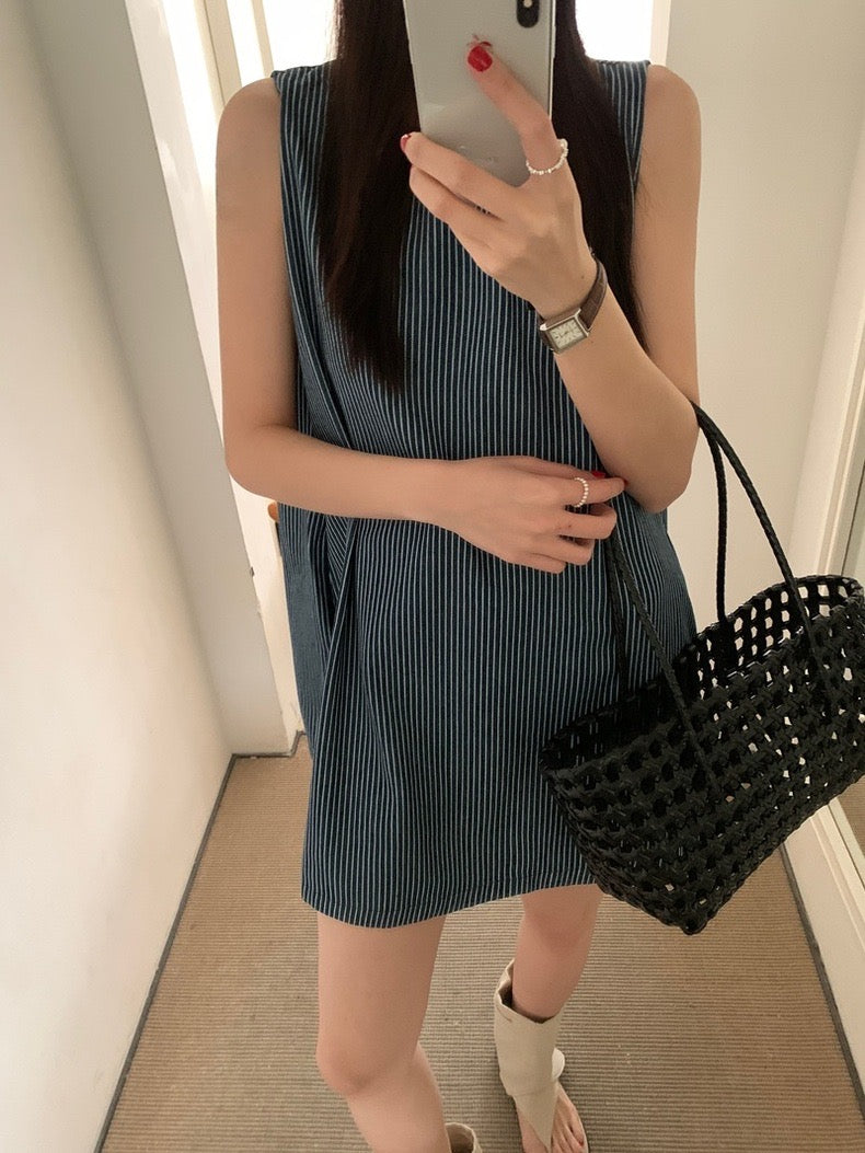 Striped Vest Denim Dress