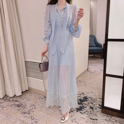 優雅なリボン付きレースウエストシェイプワンピース