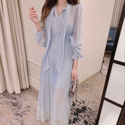 優雅なリボン付きレースウエストシェイプワンピース