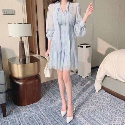 優雅なリボン付きレースウエストシェイプワンピース