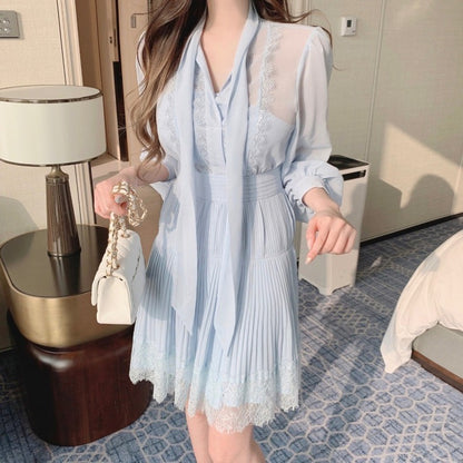 優雅なリボン付きレースウエストシェイプワンピース