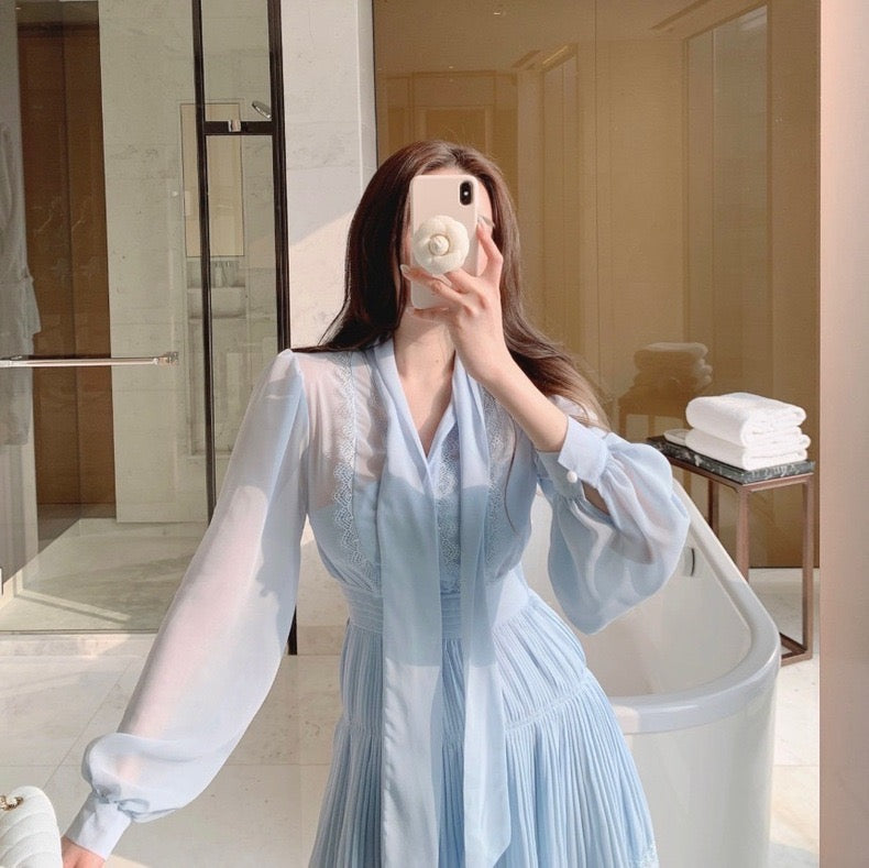 優雅なリボン付きレースウエストシェイプワンピース