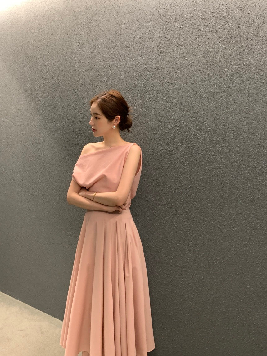 Off-shoulder Top + High-waisted Skirt Set