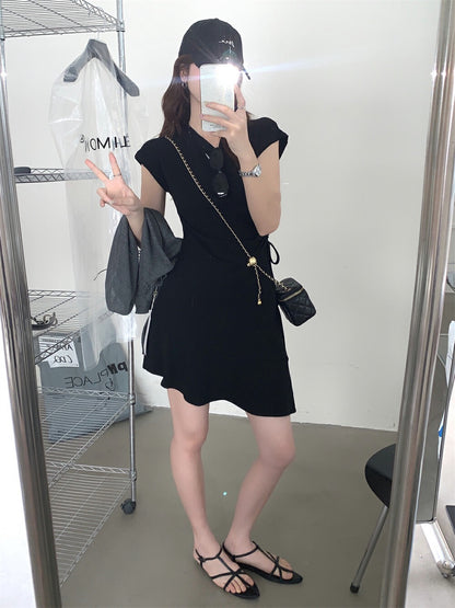 Side Drawstring Fitted Flutter Sleeve Dress