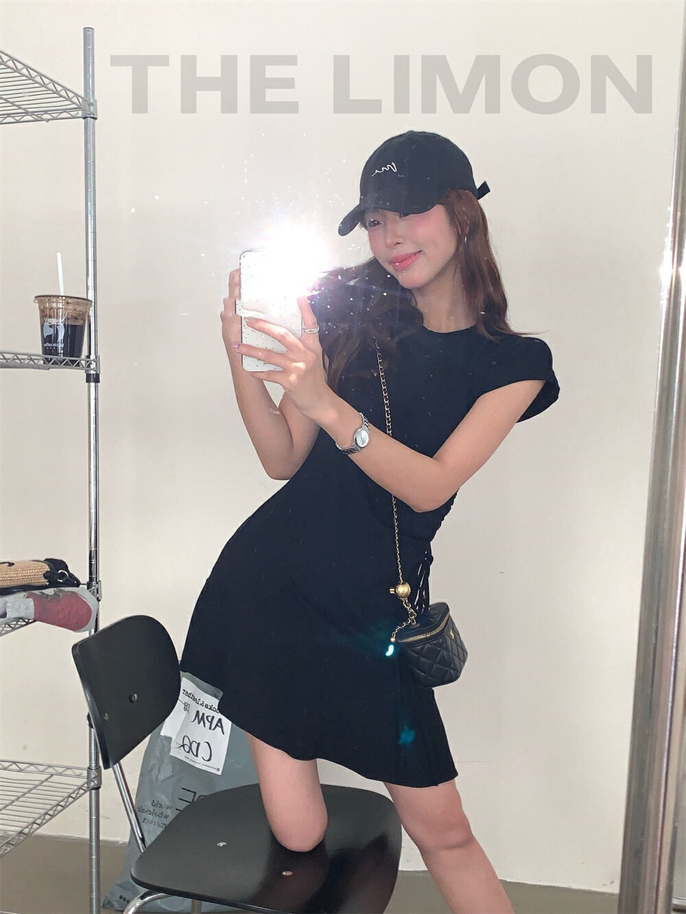 Side Drawstring Fitted Flutter Sleeve Dress