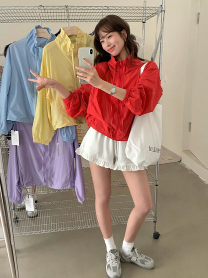 Ruffle Hem High-Waisted Drawstring Shorts