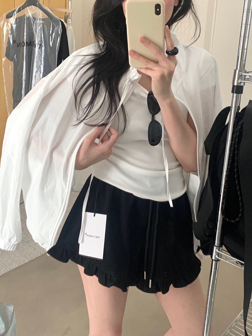 Ruffle Hem High-Waisted Drawstring Shorts