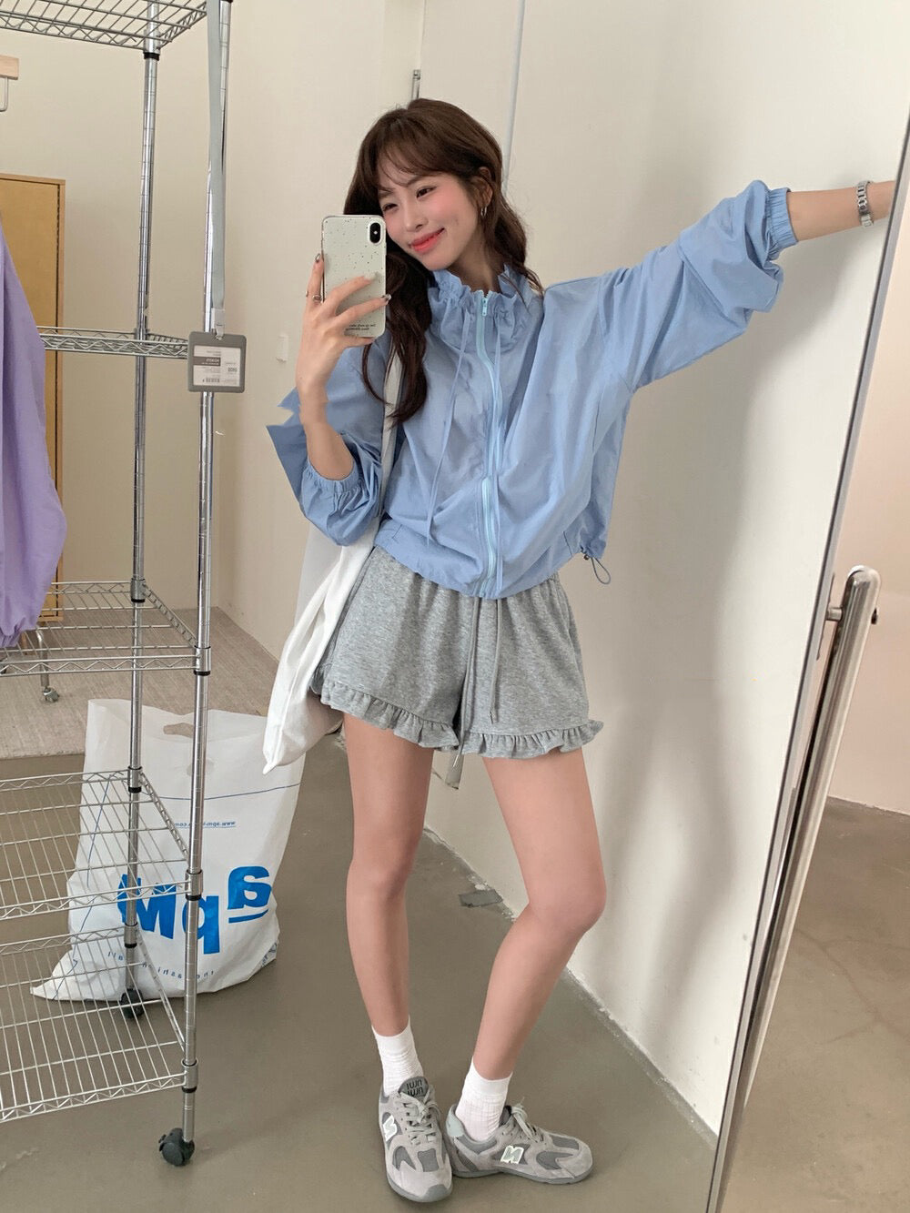 Ruffle Hem High-Waisted Drawstring Shorts