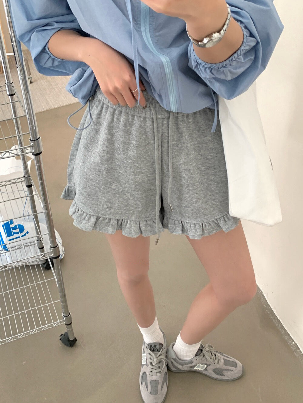 Ruffle Hem High-Waisted Drawstring Shorts