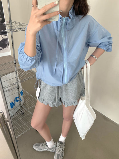 Ruffle Hem High-Waisted Drawstring Shorts