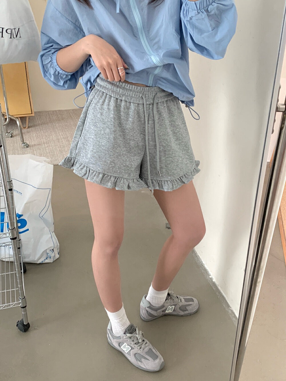 Ruffle Hem High-Waisted Drawstring Shorts