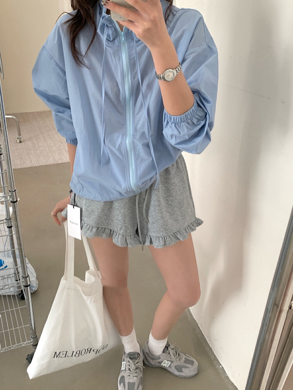 Ruffle Hem High-Waisted Drawstring Shorts