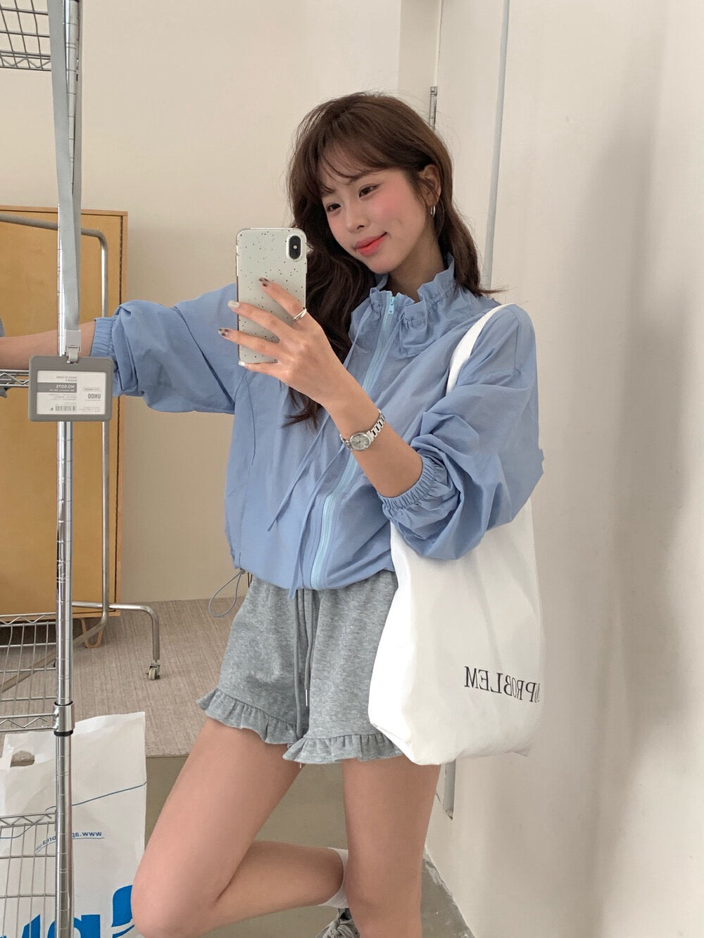 Ruffle Hem High-Waisted Drawstring Shorts