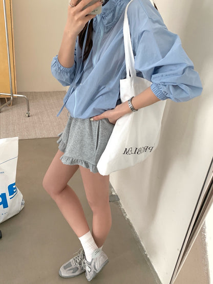 Ruffle Hem High-Waisted Drawstring Shorts