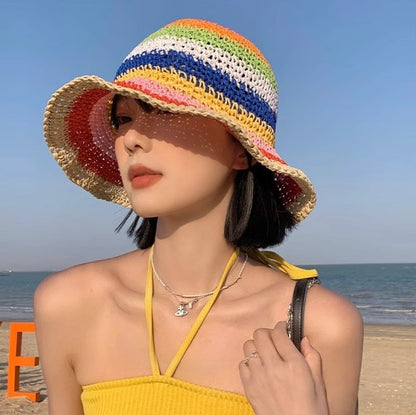 彩虹草編漁夫帽