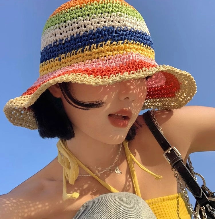 彩虹草編漁夫帽