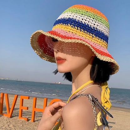 彩虹草編漁夫帽