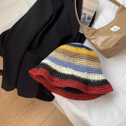 彩虹草編漁夫帽