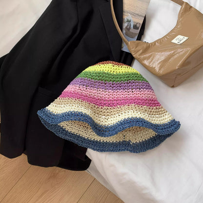 彩虹草編漁夫帽