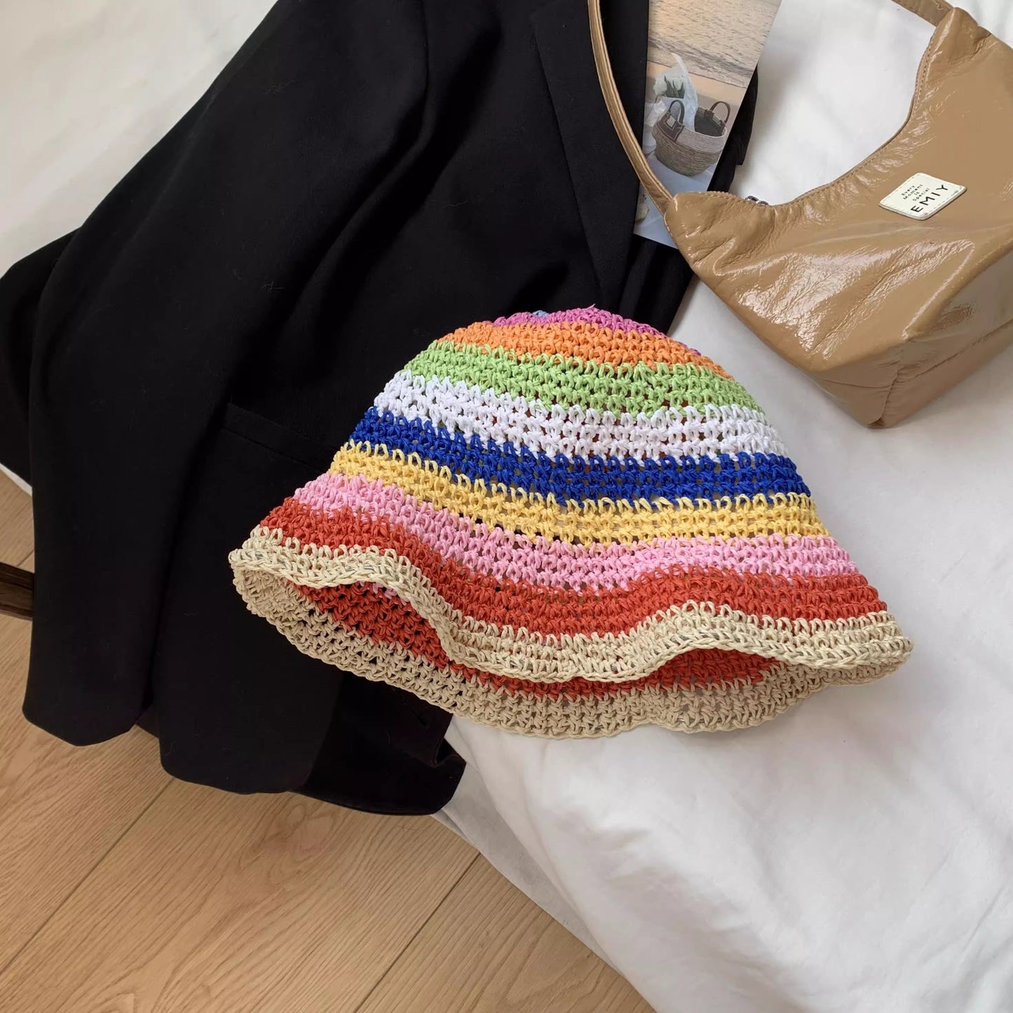 彩虹草編漁夫帽