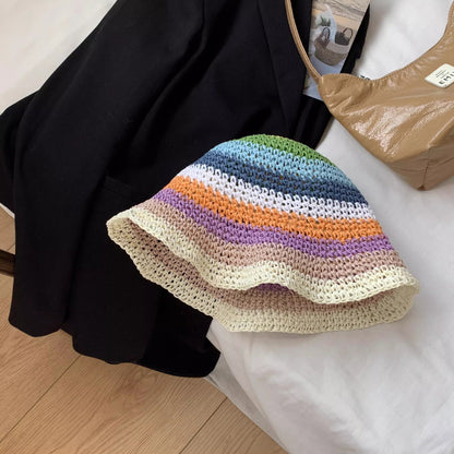 彩虹草編漁夫帽