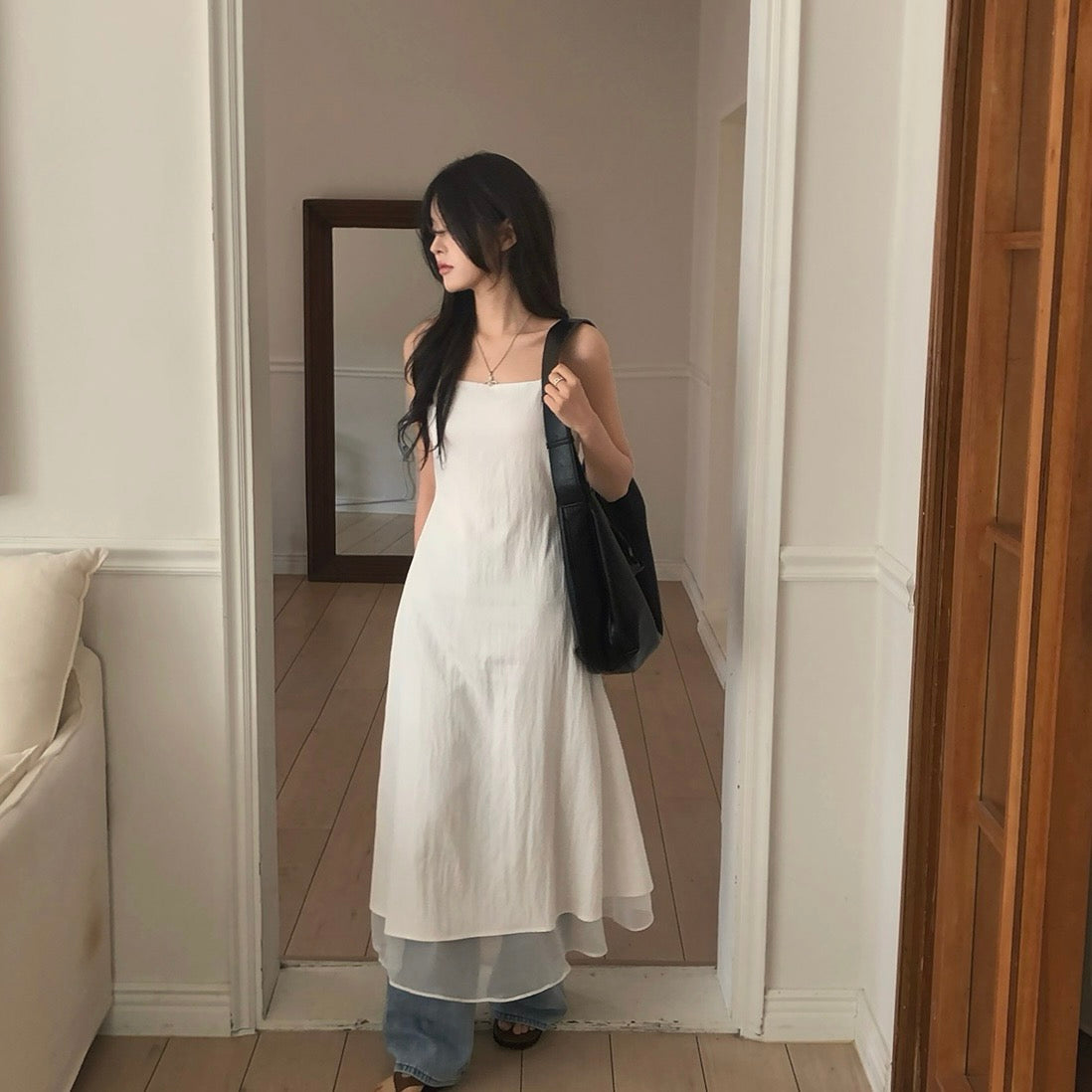 スイートなサスペンダーレイヤードチュールワンピース