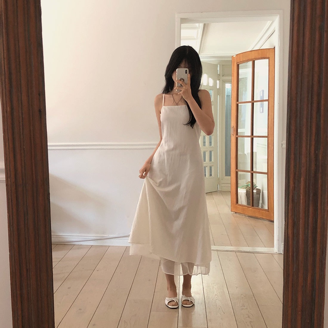 スイートなサスペンダーレイヤードチュールワンピース