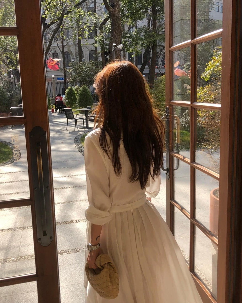 百褶系帶收腰假兩件恤衫裙