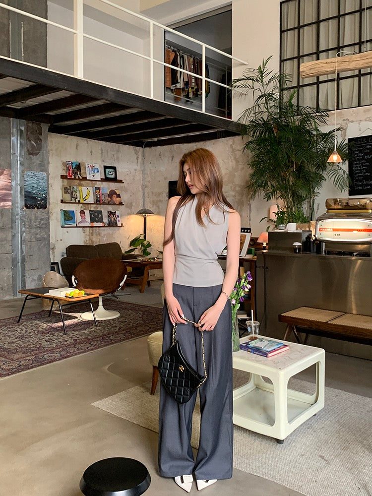 V領背心綁帶top+休閒長褲set