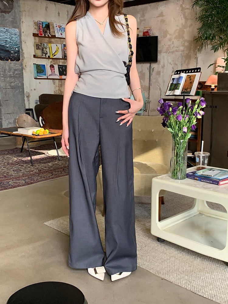 V領背心綁帶top+休閒長褲set