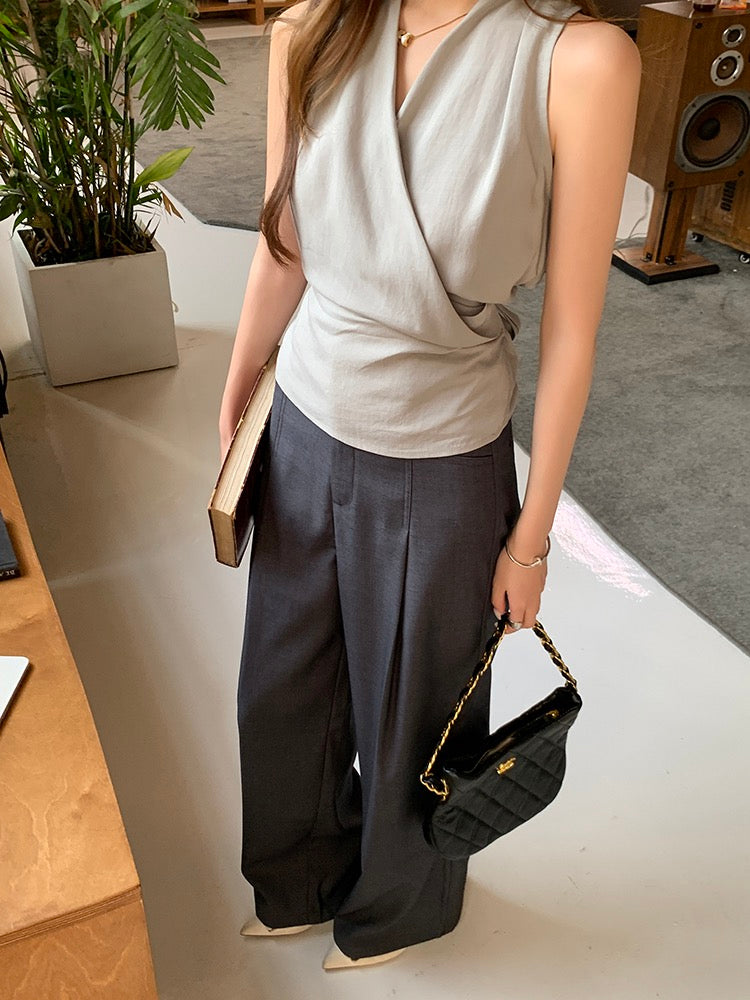 V領背心綁帶top+休閒長褲set