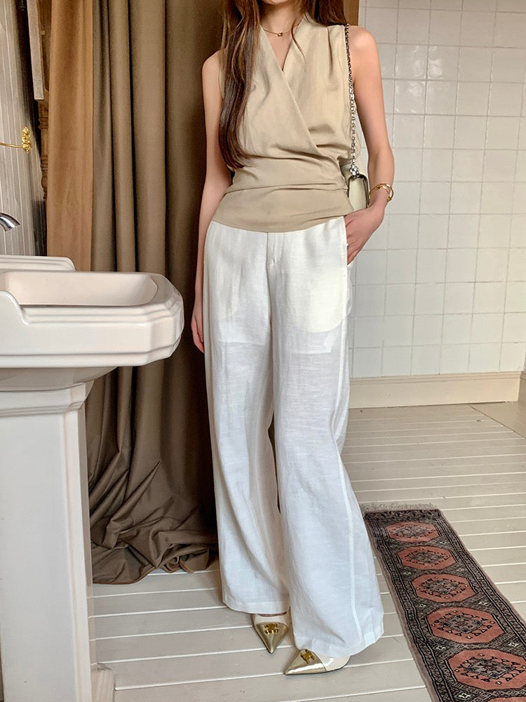 V領背心綁帶top+休閒長褲set