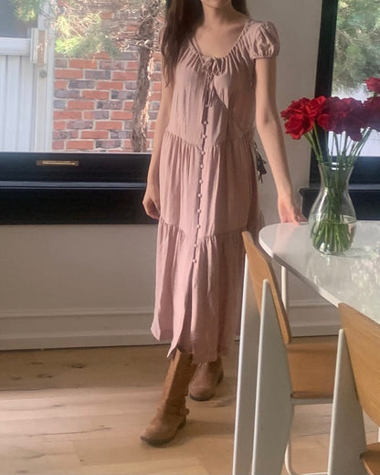 單排扣抽繩連身裙