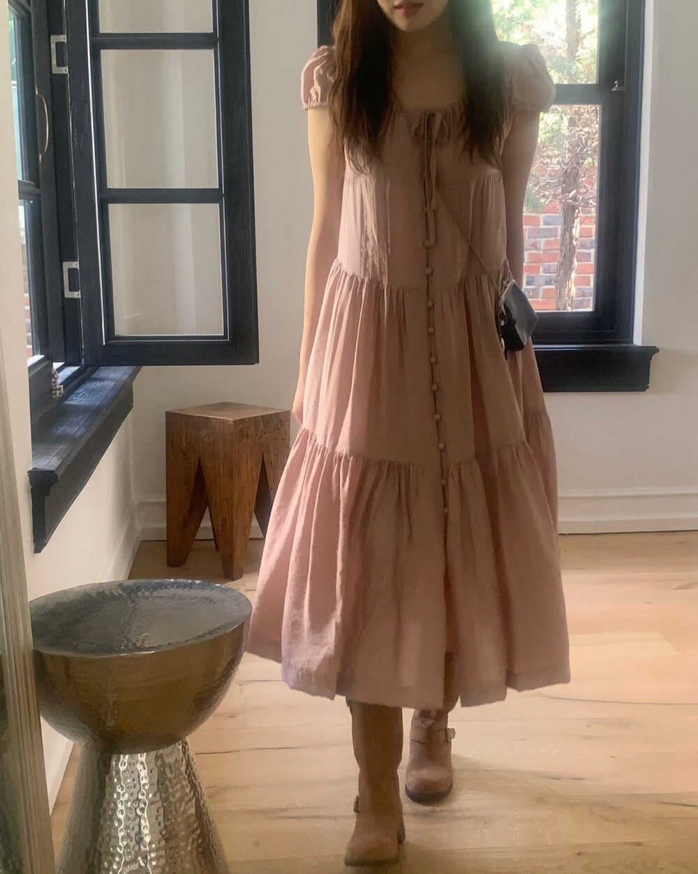 單排扣抽繩連身裙