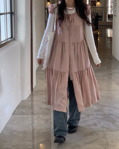 單排扣抽繩連身裙