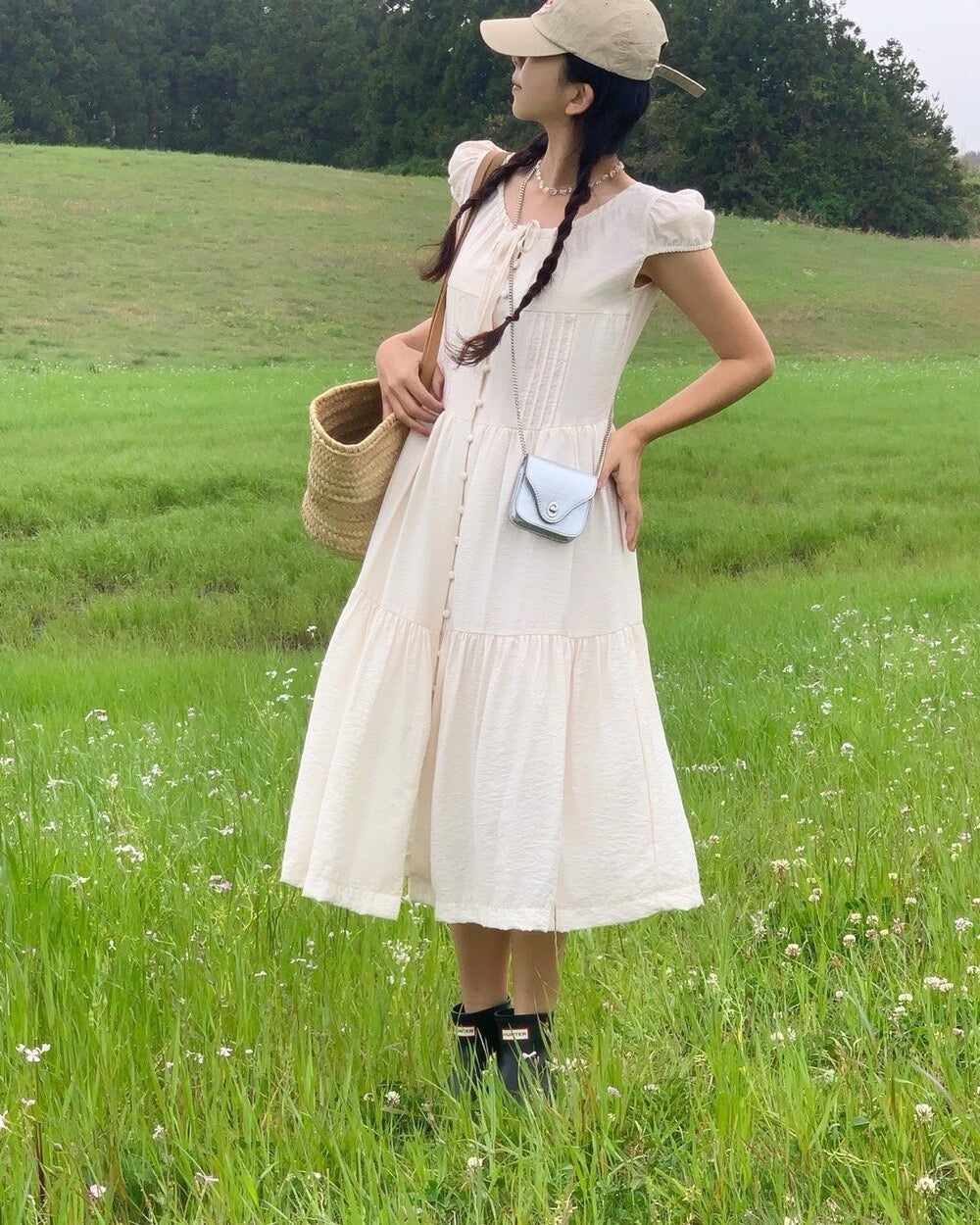 單排扣抽繩連身裙