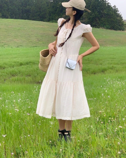 單排扣抽繩連身裙