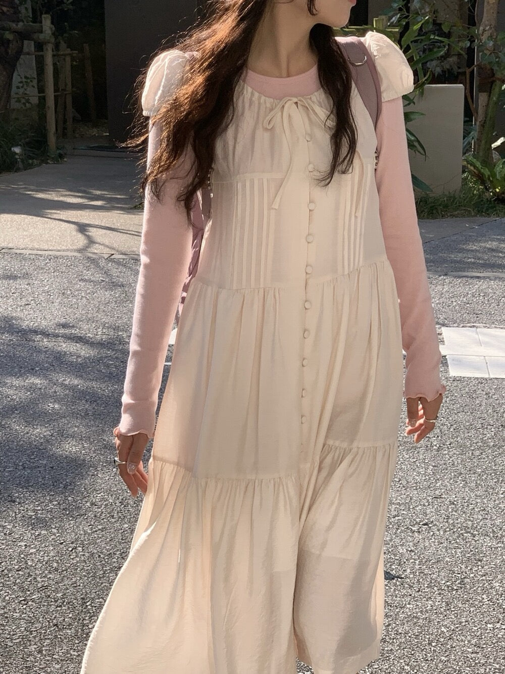 單排扣抽繩連身裙