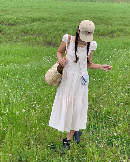 單排扣抽繩連身裙